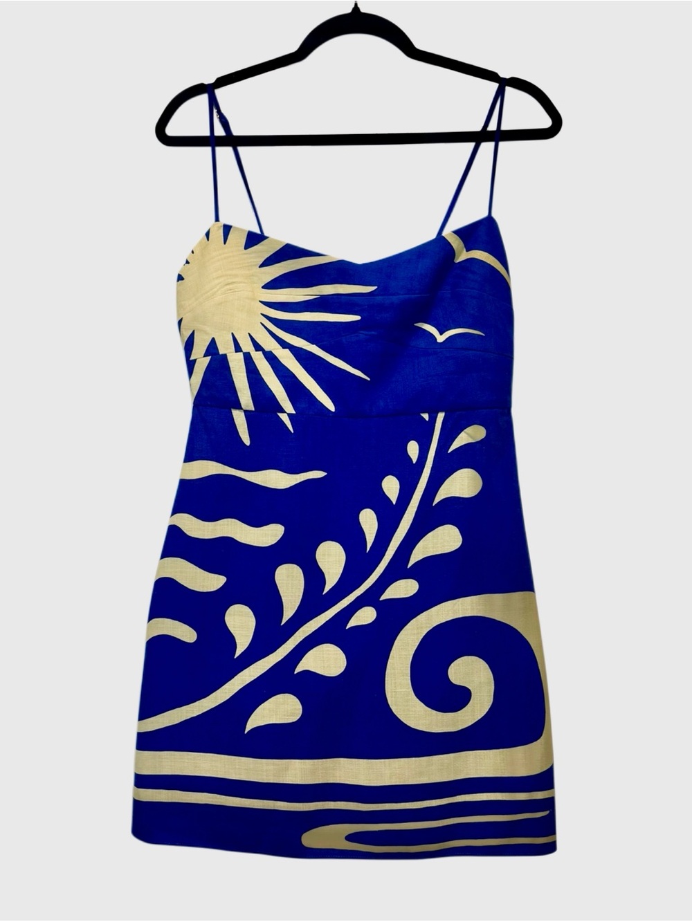 CALA DE LA CRUZ Lucca Linen Blue & Yellow Tropical Print Mini Dress Size Small - Picture 7 of 10